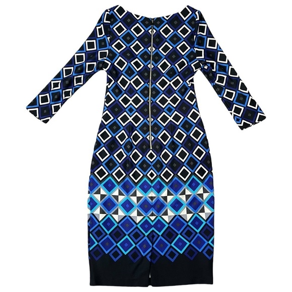 Eliza J Geometric Pattern Fitted Long Sleeve Midi Dress sz 8 - Picture 5 of 13